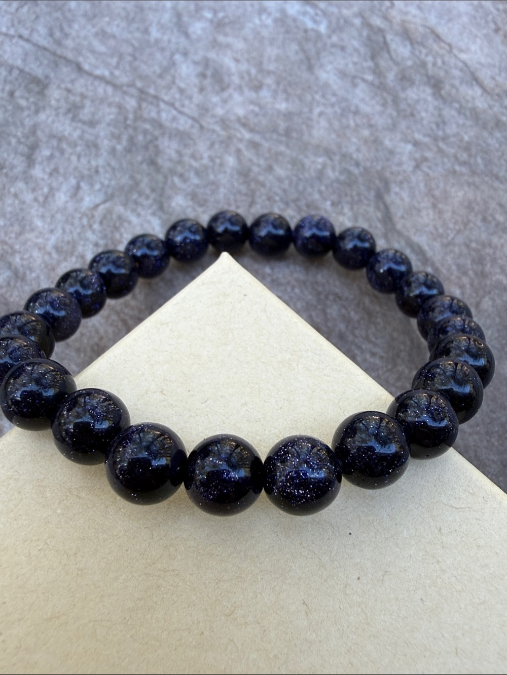 Dark Blue Goldstone 8m Size 7 Beaded Stretch Bracelet - Sparking Beads Men Women